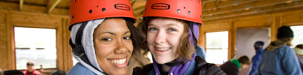 Rotary Youth Leadership Award participants warm up after a day of communication training on an adventure course in Williams Bay, Wisconsin, USA.